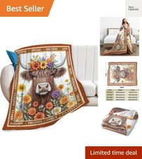 Highland Cow Blanket Cute Cattle Throw Blanket Soft Warm Cozy Fleece Fuzzy Pl...