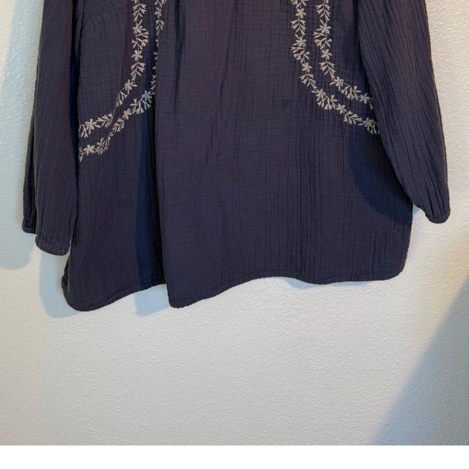 J.Jill Top Women XL Gray Embroidered Gauze Cotton Floral Boho Prairie Western - Image 3 of 4