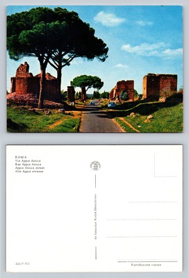 Roma Appia Antica Postcard Vintage Street View with Ruins and Trees Cars