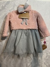 New Young Hearts Baby Girl Size 3-6M Tutu Dress Set Pink Gray Headband Panties