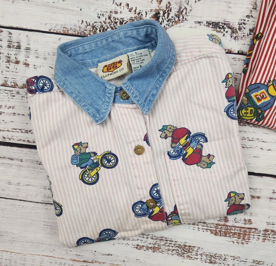 90s Vintage Route 66 Girls Western Collar Shirts Striped Dog & Cat Bundle Size 6 - Image 2 of 4