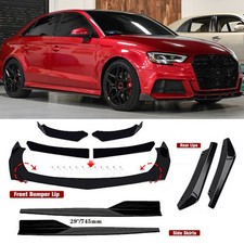 For Audi S3 Front Bumper Lip Splitter Spoiler Side Skirts Strut Rods Black