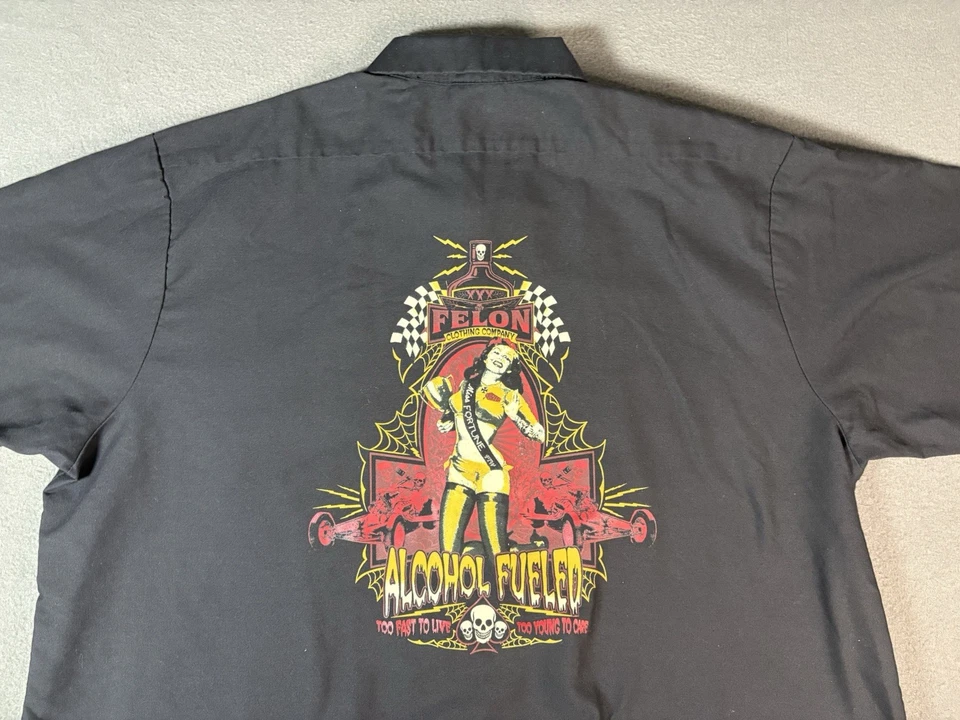 Camisa de trabajo Felon Clothing para hombre 3XL alimentada con alcohol Hot Rod Pinup autos ropa de trabajo Foto 4 de 4