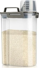 Rice Airtight Storage Container, 3 to 5Lbs Cereal Dry Food Flour Bin, 3L/Grey