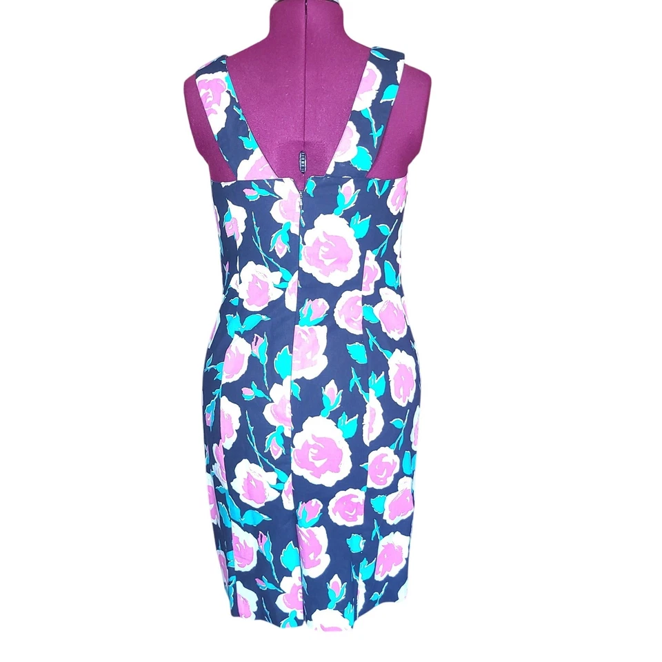 Vintage Laura Ashley Floral Black Women Size 12 100% Cotton V-Back  - Image 2 of 4