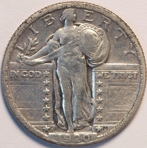 1920 S Standing Liberty Quarter, Choice VF/XF, Tough Early Date, Original