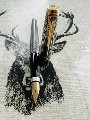 Parker 75 Cisele Füllfederhalter, 14k M Feder, Sterlingsilber, Tintenkonverter, Box, 1980