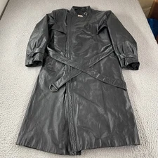 Vintage Bermans Leather Experts Black Trench Belted Jacket Size 42 Zip Front *