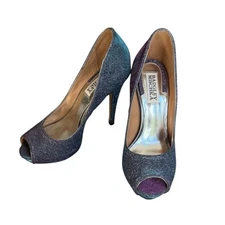 Badgley Mischka Humbie Glitter Peep Toe Heels - Blue and Purple Size 5