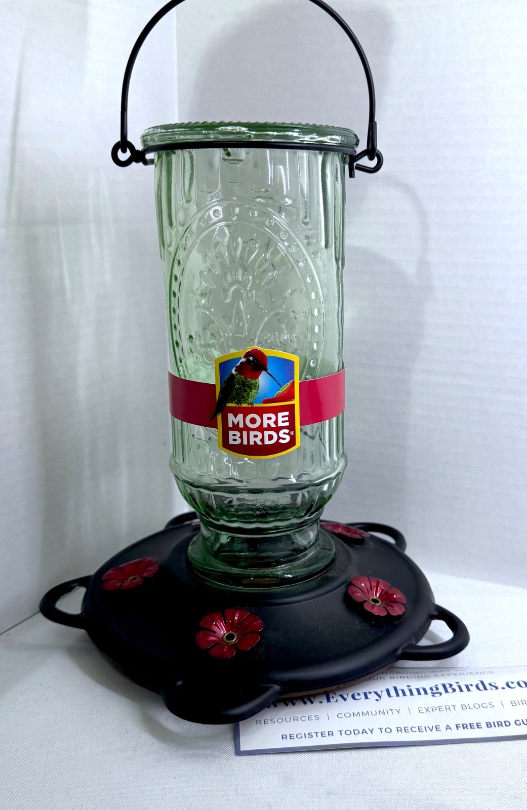 More Birds Hummingbird Feeder, Antique Glass Bottle, 5 Feedi