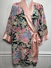 Vtg 80’s Victoria's Secret Gold Label Floral Print Short Kimono Robe Chiffon