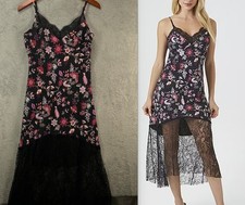 FOREVER 21 Womens Small Black Lace Maxi Slip Dress Pink Floral Spaghetti Strap