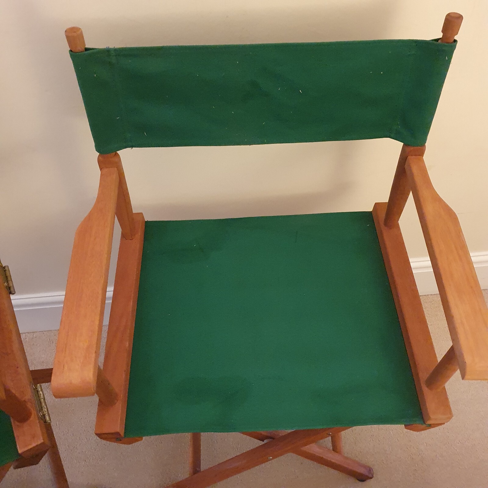 Vintage Folding Directors Chairs X 2 Wood & Green Canvas Campervan Deck