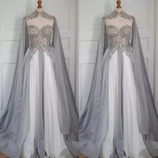 Vintage Wedding Dresses With Cape Lace Sequin Chiffon A Line Beach Bridal Gowns