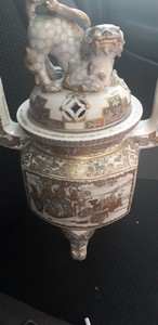 Antique Japanese Satsuma incense koro burner, meiji period, 19 c RARE massive