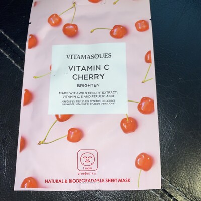 Vitamasques Vitamin C Cherry Brighten Natural & Biodegradable Sheet Mask, 0.71 f