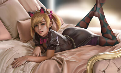 Anime hoo bamon dva overwatch animal ears black eyes bed Custom Gaming Mat Desk