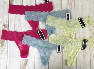 Lot of 6 Pairs Love Lux Sexy Lace Thong Panties Sheer Blue Yellow Pink NWT H8