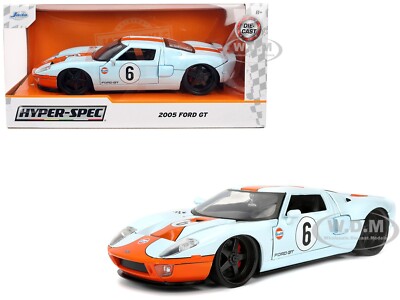 2005 FORD GT #6 ''GULF OIL'' LIGHT BLUE 1/24 DIECAST MODEL CAR BY JADA 36373