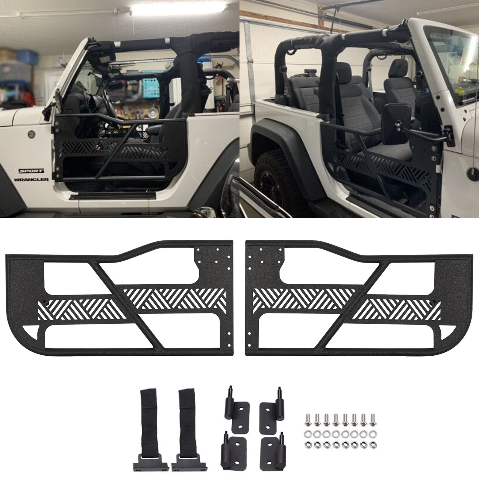 Tokmowin Tube Half Door Guards For Jeep Wrangler JK 2-Door (2007-2018) – Off-Road Tubular Trail Doors, Black Powder Coat