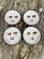 Japanese 4 Soy Sauce Wasabi Butter Dipping  White W/Crabs Ceramic Brown Drip