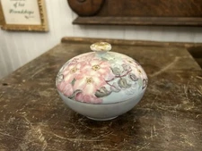 Vintage Limoges France-Hand Painted Covered Dresser Powder Jar-Flowers-Marked
