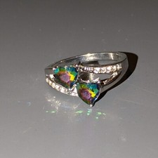 925 Sterling Silver Plated Double Heart Ring, New, Size 9