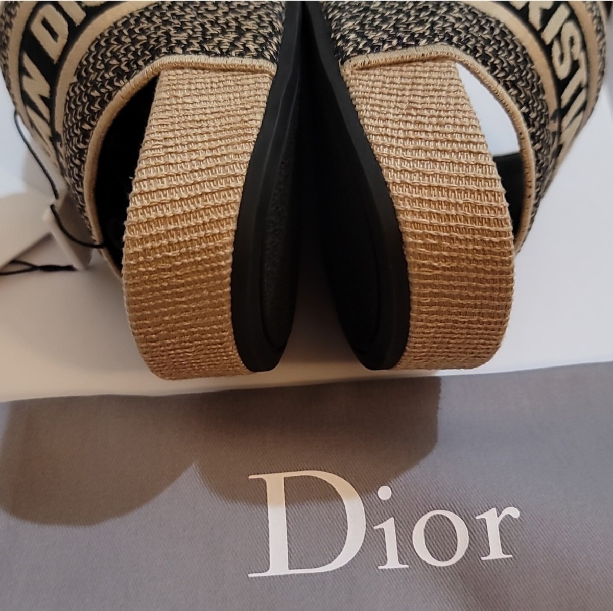 Dior Sandal Black & Creme Dway Wedge Mule Natural Canvas Dior Sandal Black & Creme Dway Wedge Mule Natural Canvas