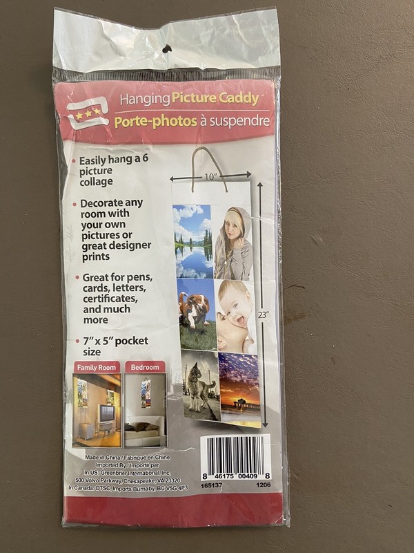 HANGING PICTURE CADDY -COLLAGE / PICTURE FRAMES   holds 6 photos  -NEW