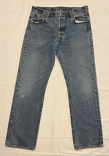 2012 Levi s 501 Denim Blue Jeans Men' 36x34 Button Fly Straight Leg Distressed