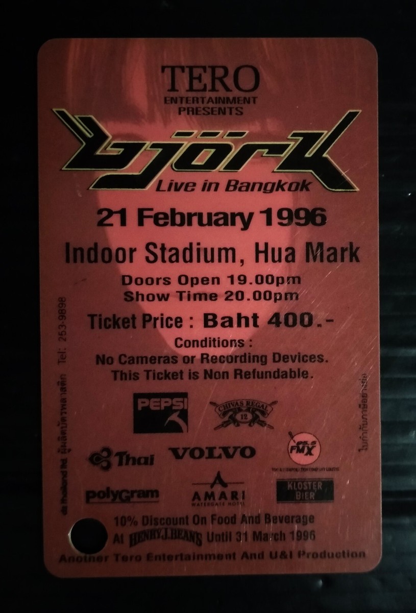 Bjork Vintage 1996 THAILAND Concert Ticket Card MEGA RARE!!! | eBay