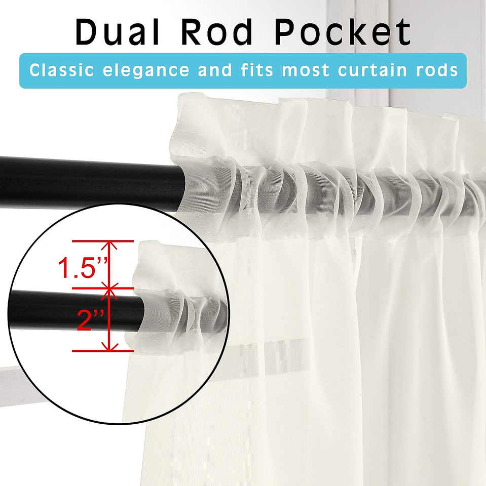 Ivory Sheer Curtains, 84" Length 2 Panels for Bedroom, Elegant Light