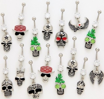 10 CZ Dangle Belly Button Rings 14g Wholesale Gemstone Body Jewelry Navel Skulls
