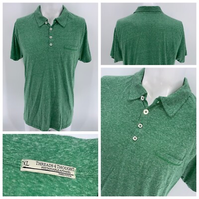 Threads 4 Thought Polo Shirt XL Men Green Cotton Poly Rayon Made USA YGI S4-85