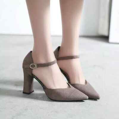 Elegante Damen Schuhe Grau Mit 9 Cm Quadratabsatz Aus Synthetischem Leder 9686