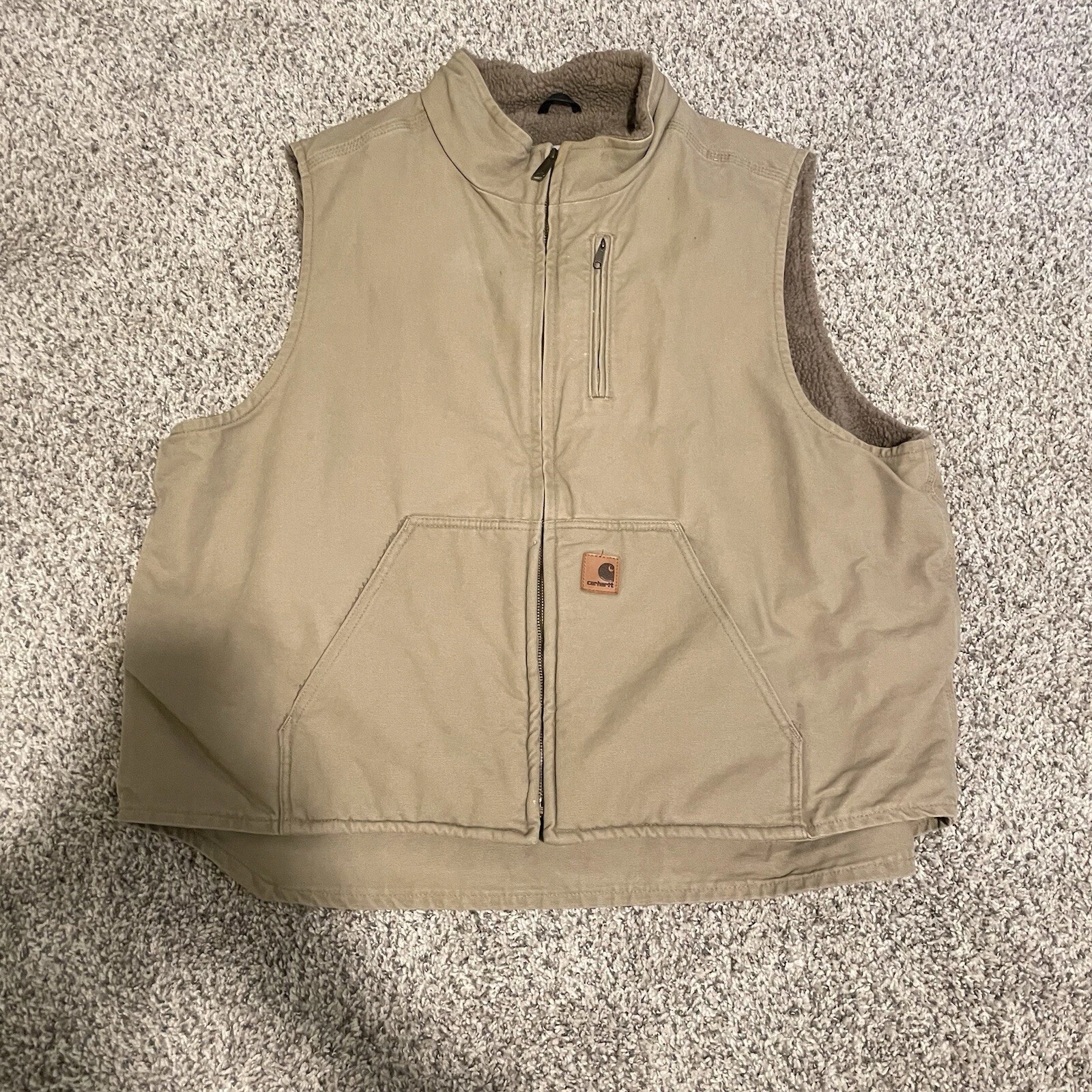 Carhartt Loose Fit Men’s Size 2XL Sherpa Lined Mock Neck Vest Beige