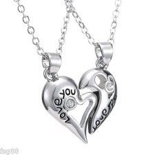 NEW Love You Silver Tone Rhinestone 2 Pendants Necklace Best Friend Friendship