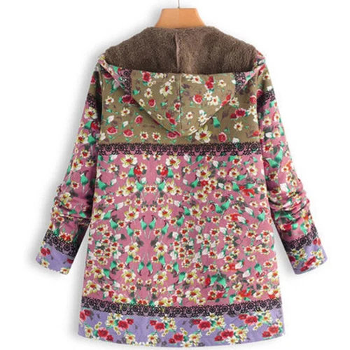 Mujeres Abrigo Floral de Vellón con Capucha Invierno Chaqueta Larga Parka Prendas de abrigo retro Talla Grande - Imagen 8 de 17