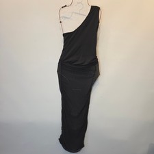 One Shoulder Dress Women M Black Mesh Ruched Asymmetrical Goth Chic Evening