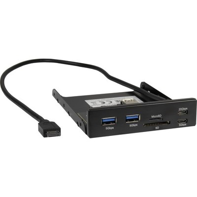 3.5 Zoll Front Panel Kartenleser Cardreader USB HUB 6-Port aus Metall PC Schwarz