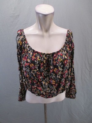 H&M Size M Womens Multicolor Floral Round Neck Long Sleeve Comfy Cropped Top 781