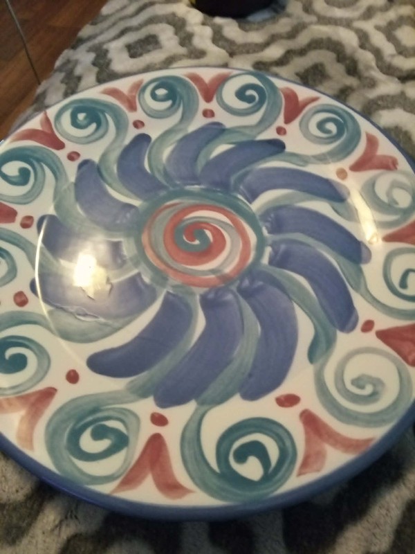 Marblehead handprints hand painted 10" plate signed by k.walters 1989 ceramic