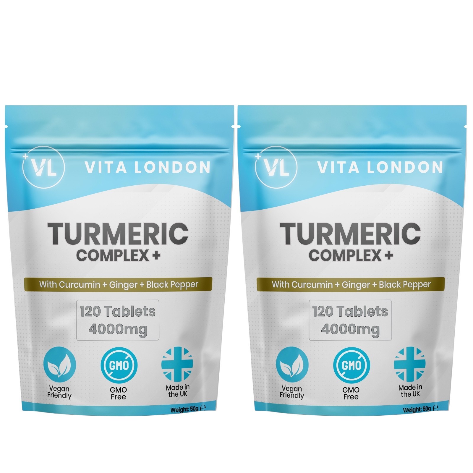 Turmeric 4000mg + Ginger + Black Pepper - 240 Vegan Tablets Capsules Curcumin