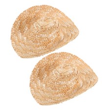 2Pcs Mini Cowboy Straw Hats Khaki Durable Straw Hat Decoration for Dolls