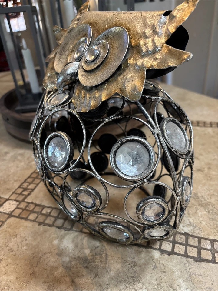 Estatuilla estatua vintage de búho de metal con pedrería decoración del hogar Foto 3 de 4