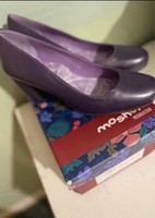 Moshulu Purple Leather Court Wedge Heels High 7.6-10cm Round Toe Slip On
