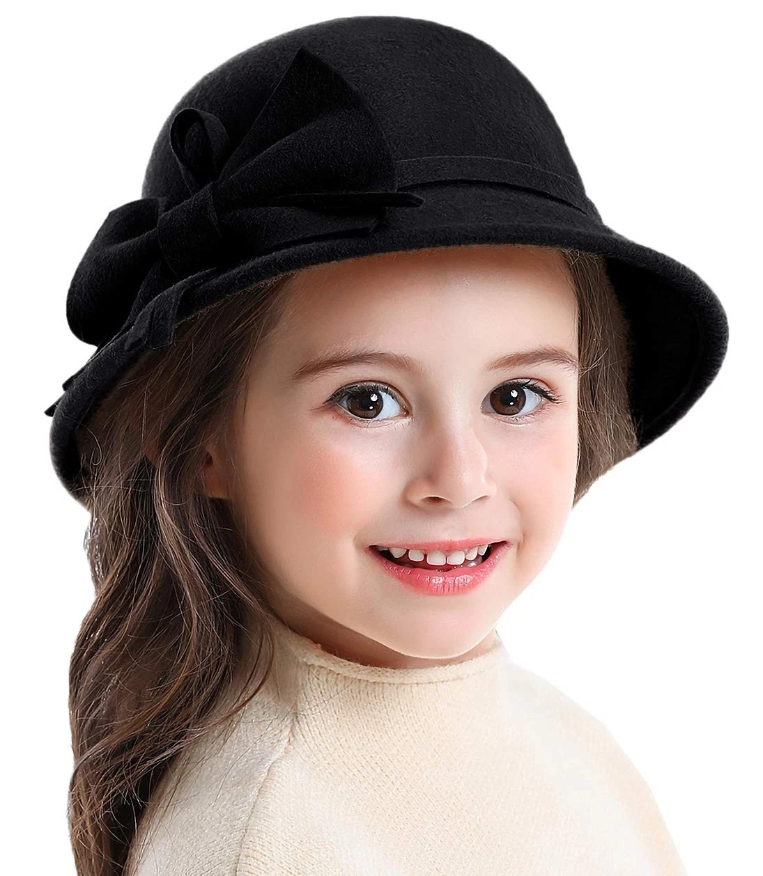 Kids Girls Winter Warm 100% Wool Bucket Hats Fedoras Bowknot Fashion Cap