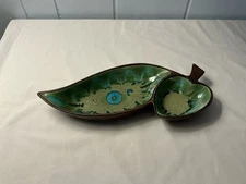 TREASURE CRAFT #375 CHIP DIP VEGGIE PLATE BOWL TRAY DISH LEAF USA MCM VTG