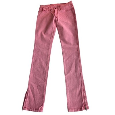 NWOT USA Made KSUBI Pink Stretch Cotton Embroidered Light Distress Zipper Leg 27