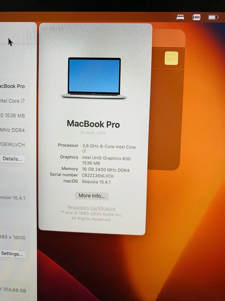Apple MacBook Pro 15" 2019 · i7 · 16GB · 250GB, Foto 4 von 5